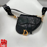 Женская сумка кросс боди C.Dior черная кожаная компактная сумка с двумя ручками Отличное качество