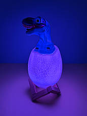 Дитячий світильник з пультом на підставці "3D Dinosaur Lamp" динозаврик у яйці, білий, фото 3