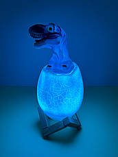Дитячий світильник з пультом на підставці "3D Dinosaur Lamp" динозаврик у яйці, білий, фото 4