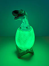 Дитячий світильник з пультом на підставці "3D Dinosaur Lamp" динозаврик у яйці, білий, фото 5