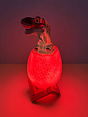 Дитячий світильник з пультом на підставці "3D Dinosaur Lamp" динозаврик у яйці, білий, фото 6