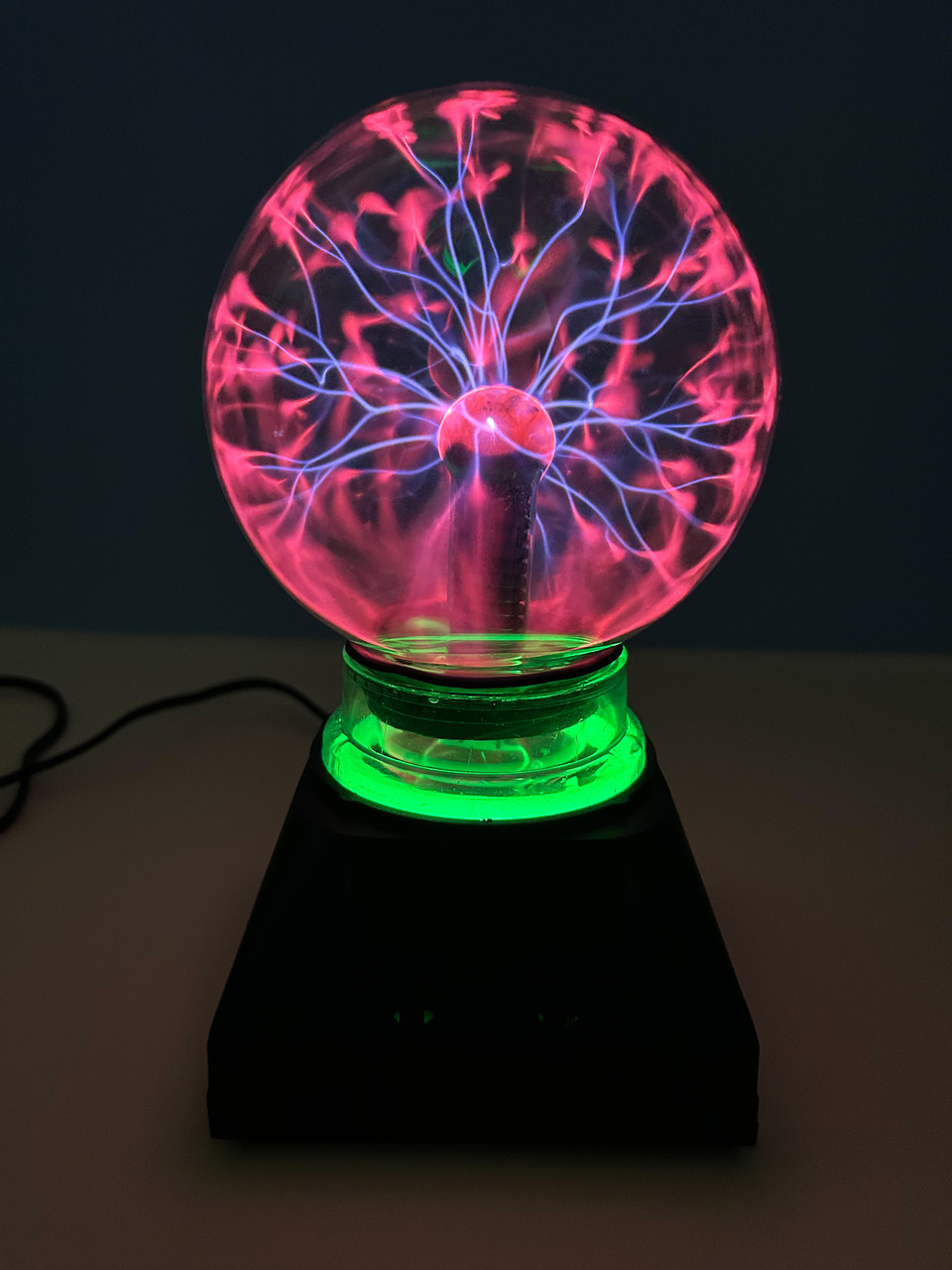 Декоративний світильник, плазмова куля Тесла, блискавичний дотик "Plasma Magic Light Flash BIG Ball" 12 см, чорний