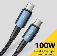 Кабель ESSAGER USB Type-C на Type-C 6А 100W 2 метри Q.C. 3.0 4.0 PD швидка зарядка і передача даних