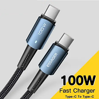 Кабель ESSAGER USB Type-C на Type-C 6А 100W 1 метр Q.C. 3.0 4.0 PD быстрая зарядка и передача данных