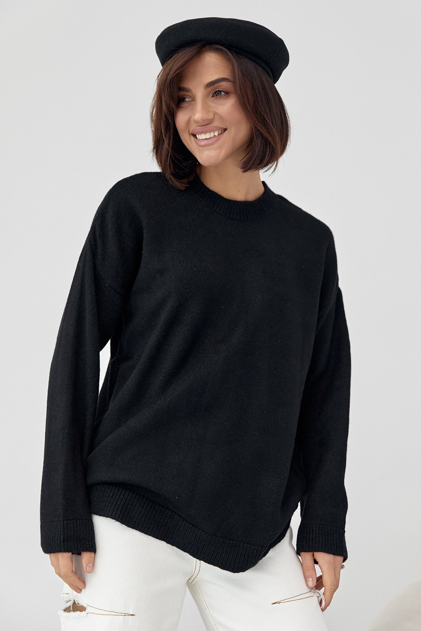 Жіночий в'язаний джемпер оверсайз — чорний колір, ONE SIZE (є розміри), фото 1