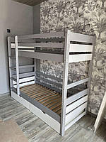 Двухэтажная кровать Мартино серо-белая, массив ольхи