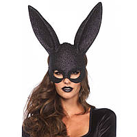 Еротична блискуча маска кролика чорного кольору Leg Avenue Glitter masquerade rabbit mask розмір Оne size