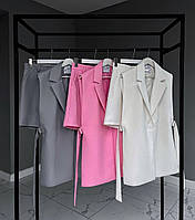 Базовый женский костюм с шортами и жакетом однотонный базовый стильный нарядный в расцветках 44-46, Розовый