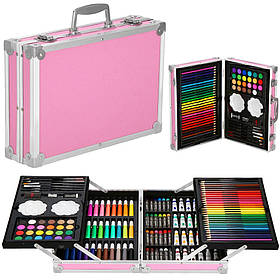 Набір для дитячої творчості (малювання) WIMST в алюмінієвій валізі з 145 предметів Рожевий