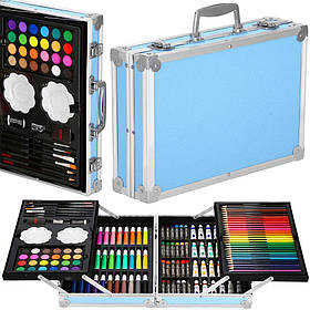 Набір для дитячої творчості (малювання) WIMST в алюмінієвій валізі з 145 предметів Голубий
