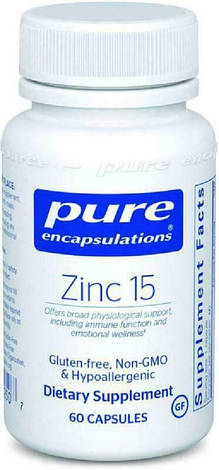 Цинк, Zinc, Pure Encapsulations, 15 мг, 60 капсул, фото 1