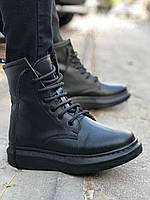 Мужские черные высокие демисезонные ботинки на шнуровке , Турция