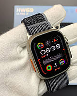 Smart Watch Series 9 HW69 Ultra 2 Новинка 2023 AMOLED Compass, 49 мм, 2-х ядерный Серебро с черным ремешком