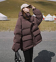 Куртка зимова жіноча оверсайз коротка з капюшоном