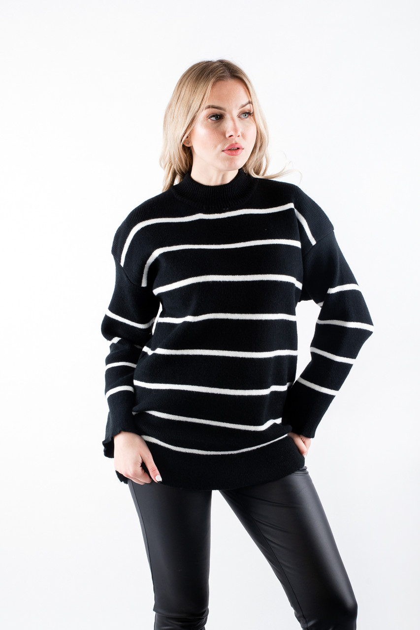 Джемпер жіночий в смужку чорно-білий 62017 ONE SIZE (2000000120874), фото 1