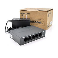 Комутатор POE Mercury MS05CP 53,5V з 4 портами POE+1 порт UP-Link 100Мбіт, БП в комплекті 0,54 кг (82*79*26)