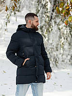 Мужская зимняя удлиненная стеганая куртка на молнии с трикотажными манжетами размеры 48-56 Черный, 48