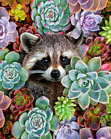Алмазная мозаика на подрамнике Животные "Енотик в цветах" 40*50 см My-Art AR-3118