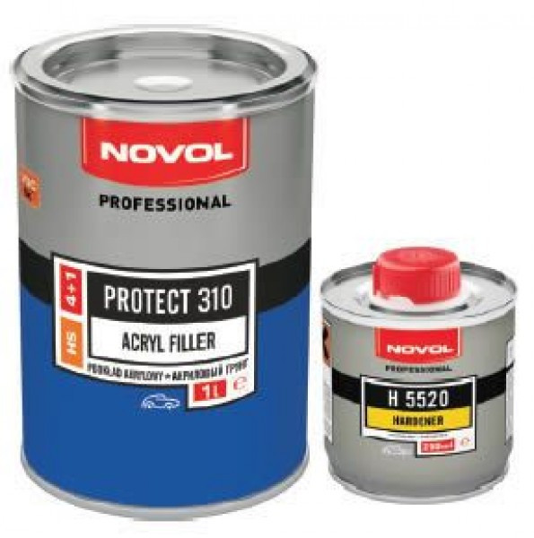 Акриловий ґрунт для авто Novol Protect 310401 HS + затверджувач Н5220 (1 л +0.25л), білий