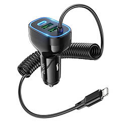 DR Автомобільний зарядний пристрій Hoco NZ11A 2 USB/Type-C PD 30 W чорний + кабель Lightning
