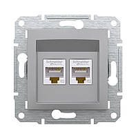 Розетка компьютерная Schneider Electric Asfora алюминий двойная RJ45 UTP 5E внутренняя EPH4400161