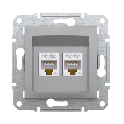 Розетка комп'ютерна Schneider Electric Asfora алюміній подвійна RJ45 UTP 5E внутрішня EPH4400161, фото 1