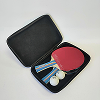 Набір для настільного тенісу пінг-понгу 2 Ракетки та 2 кульки в чохлі Дерево Чорний – червоний LOKI (8879)