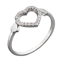 Кольцо серебряное тематическое Сердечко с маленькими белыми фианитами