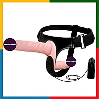 Реалістичний вібро страпон із двома насадками 10 і 18 см Ultra Passionate Harness, реалістичний