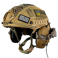 Комплект шлем Fast Helmet NIJ IIIA + наушники Walkers Razor Slim с чебурашкой + кавер Мультикам S