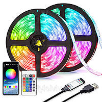 Комплект 2 шт Светодиодная лента с пультом 5 м, RGB, с USB, TV LED Strip CB-5050 / Силиконовая умная лента