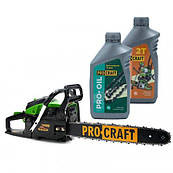 Бензопила Procraft GS450 + Олива 2T 1 л + Олива для ланцюга Procraft 1 л