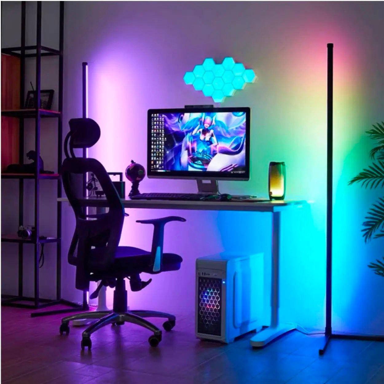Кутова лампа торшер RGB з пультом управління, кутова світлодіодна лід лампа 140 см TOP