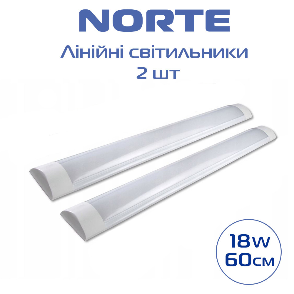 Комплект лінійних світильників 1-NLP-1302 18W 60 см 6500К ІР20 ТМ NORTE (2 шт), фото 1