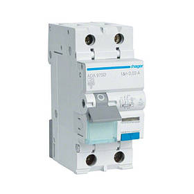 Диференційний автомат Hager Тип A 1P+N C-25A 6kA 30mA ADA975D