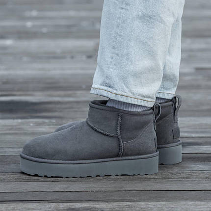 Зимові Жіночі Черевики UGG Classic Ultra Mini Mid Platform Grey / УГГ Класик Ультра Міні Мід Платформ Сірі, фото 1