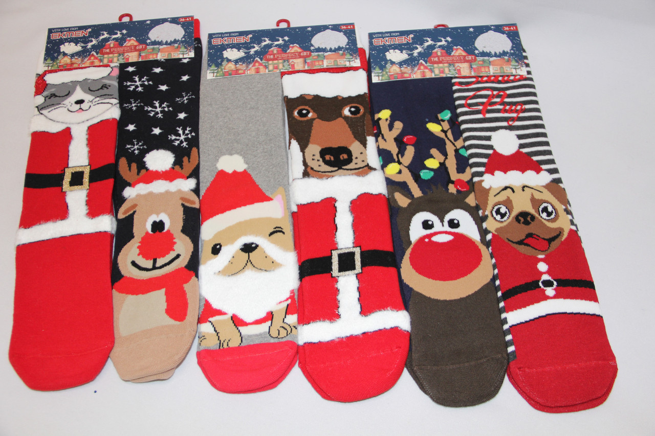 Жіночі шкарпетки махрові високі ЕКМЕН ЛП 36-41 м-2 кот, собака в червоному