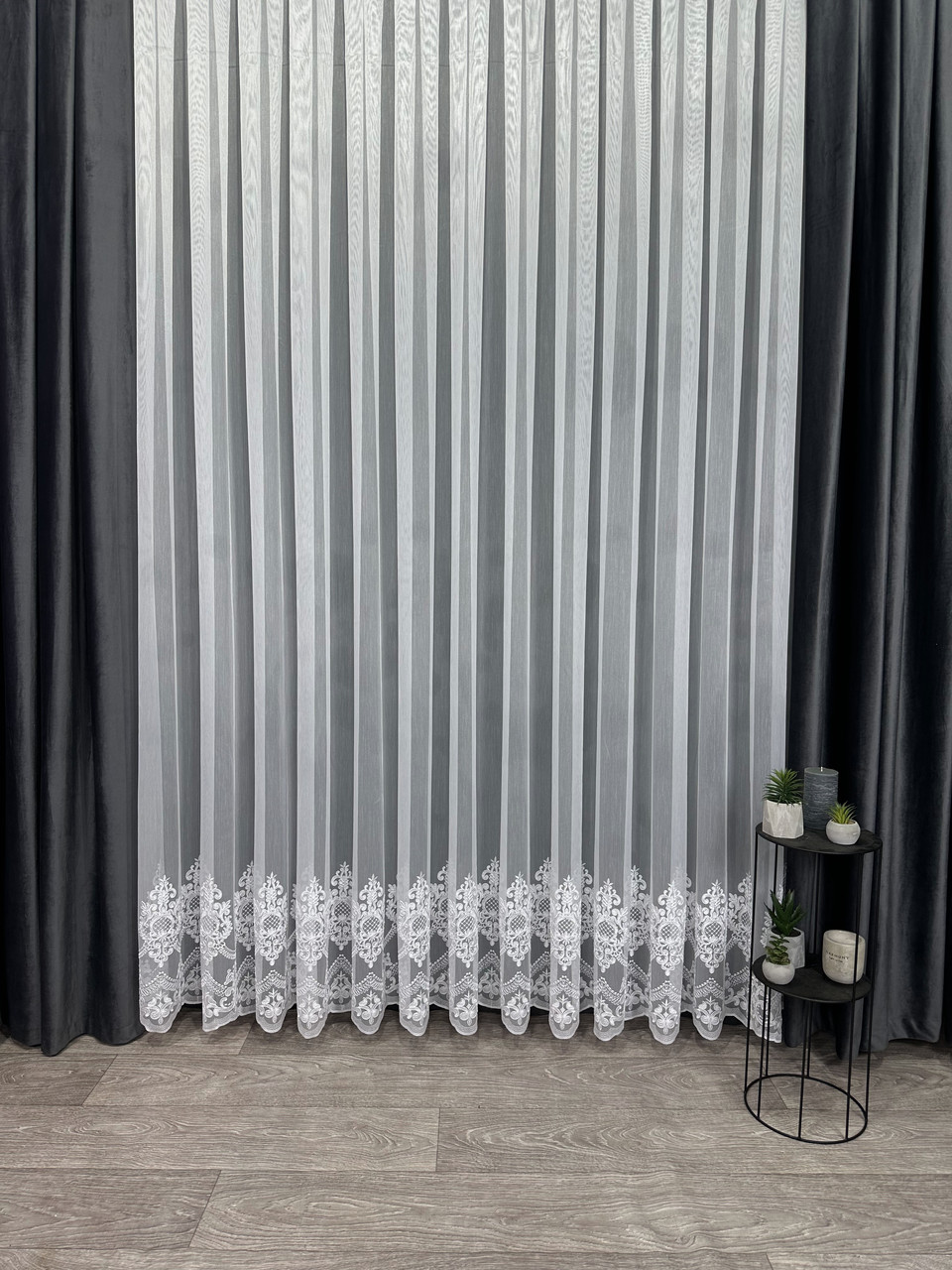 Ціна за 190см х 250см! Тюль на бамбуковій основі з кордовою вишивкою. Колір: білий, фото 1