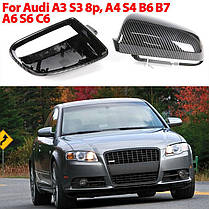 Накладки на дзеркала AUDI (Ауді) A3 (8P), A4 (B6, B7), A6 (C6) Чорний Карбон, фото 3