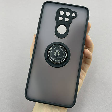 Чохол для Xiaomi Redmi Note 9 чохол з кільцем із захистом камери на телефон сяомі редмі нот 9 чорний t8b, фото 1