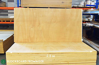 BLOCKBOARD,  шпонований деревиною фромагер 18 мм I/II 1,25х2,50 м