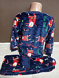 Дитяча піжама для хлопчика утеплена махра  велсофт Новий рік 3-6 років синя, фото 2