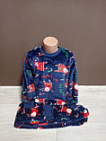 Дитяча піжама для хлопчика утеплена махра  велсофт Новий рік 3-6 років синя, фото 3