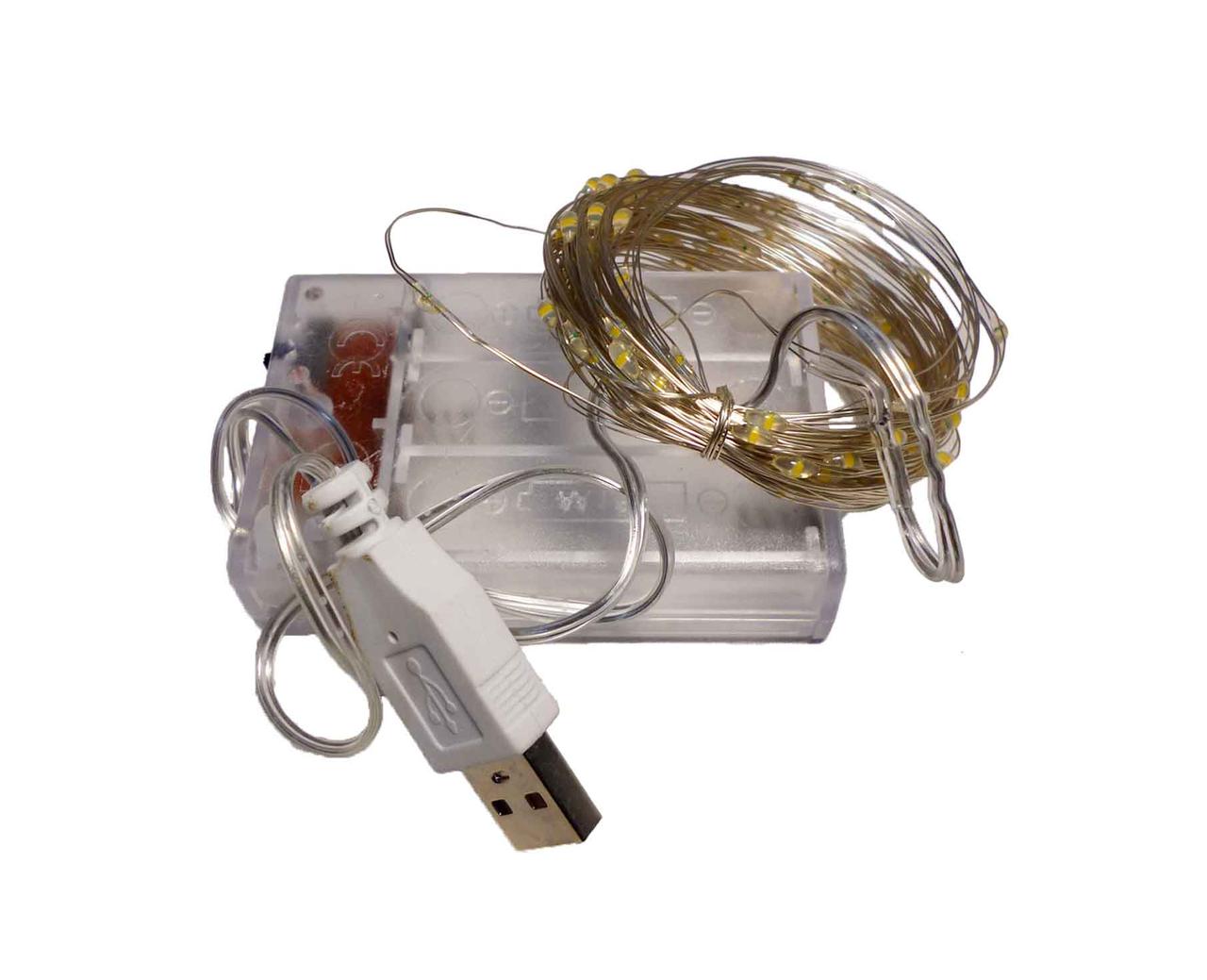 Гірлянда 100 L 10m (Крапля роси) WW Теплий білий від батарейок + USB, фото 1