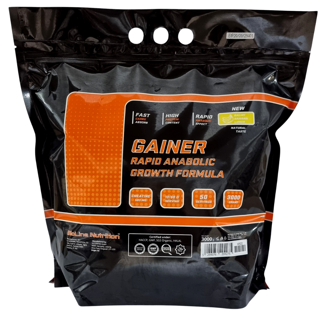 Гейнер для набору ваги Gainer Rapid Anabolic Growth Formula смак банан 3 кг BioLine Nutrition, фото 1