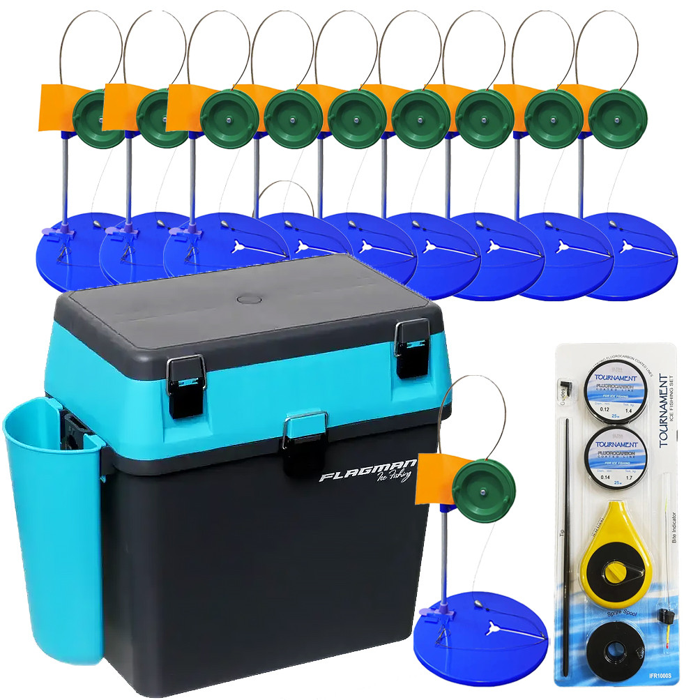 Набір жерлиць на високій ніжці Обладнані — у складі 10 шт.+Зимовий ящик+Вудка зимова балалайка Набір, фото 1