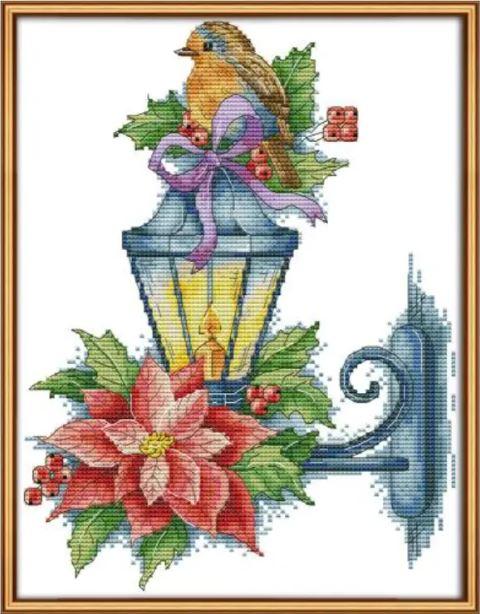 Набір для вишивання за нанесеною на канву схемою "The bird on the lamp". AIDA 14CT printed, 26*32 см