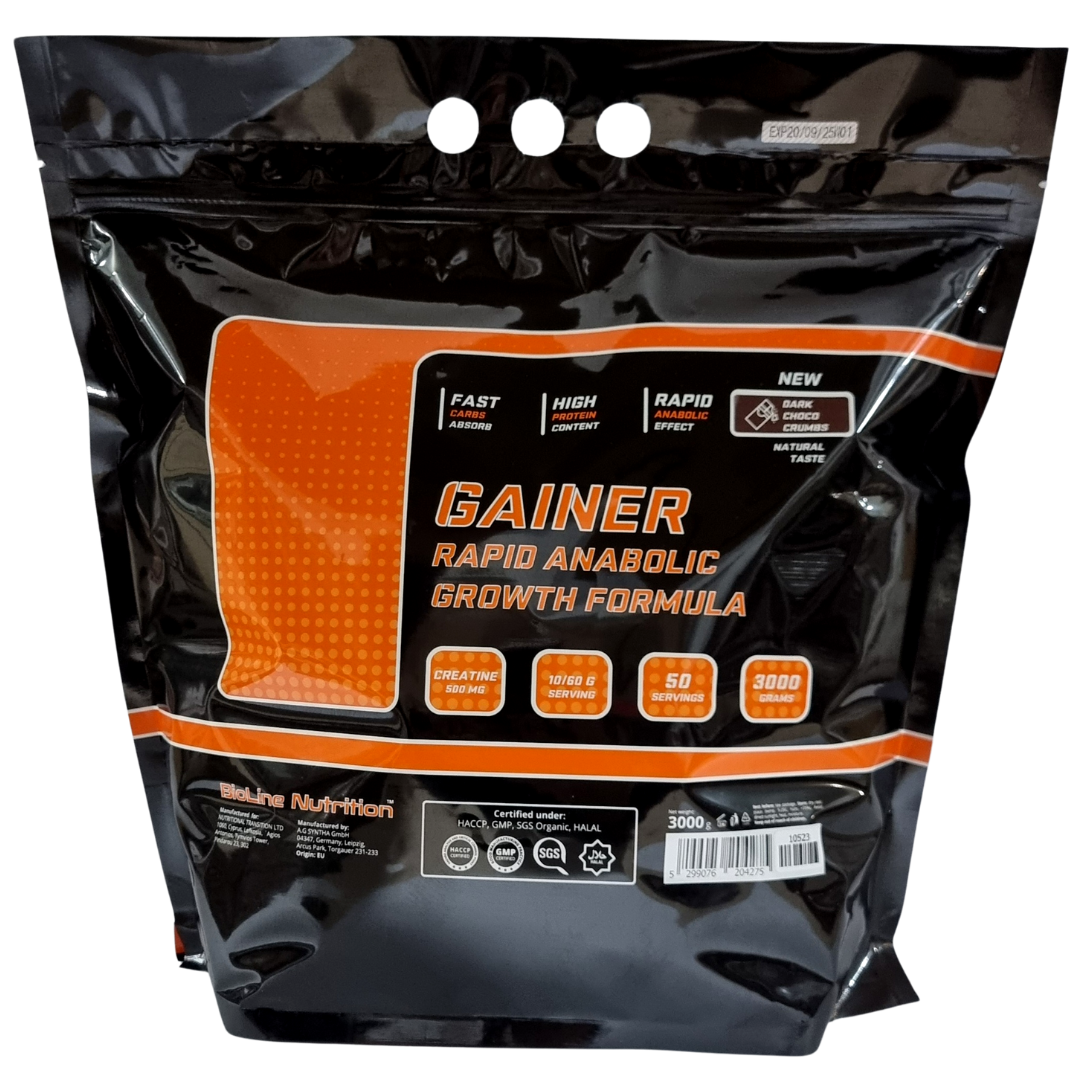 Гейнер для набору маси Gainer Rapid Anabolic Growth Formula смак темний шоколад 3 кг Bio Line, фото 1