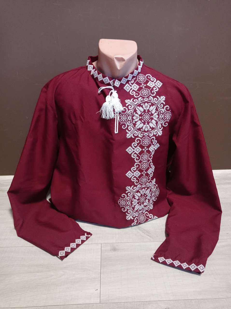Дизайнерська чоловіча вишнева вишиванка "Вдячність" з вишивкою та довгим рукавом  УкраїнаТД 44-64 розміри бордо