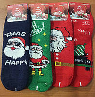 Носки жіночі, теплі махра у новорічний принт, 37-41 розмір